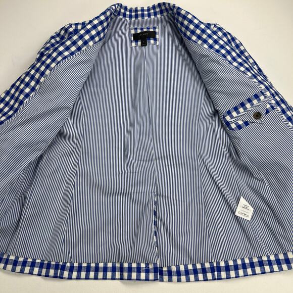 J Crew 100% Linen Campbell Blazer Jacket Navy Blue White Gingham Check Size 0 - Picture 8 of 14